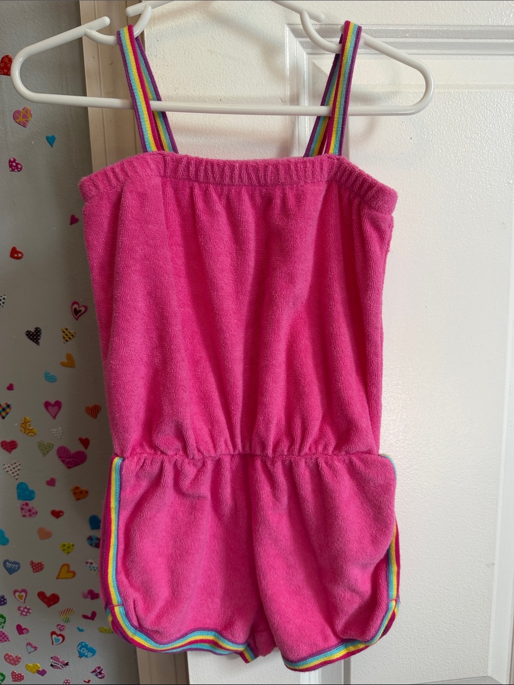 Baby GAP Hot Pink Terry Romper with Rainbow Straps